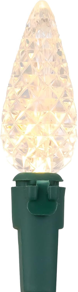 LED Faceted C6 Christmas Light Warm White 66.25' Green Wire