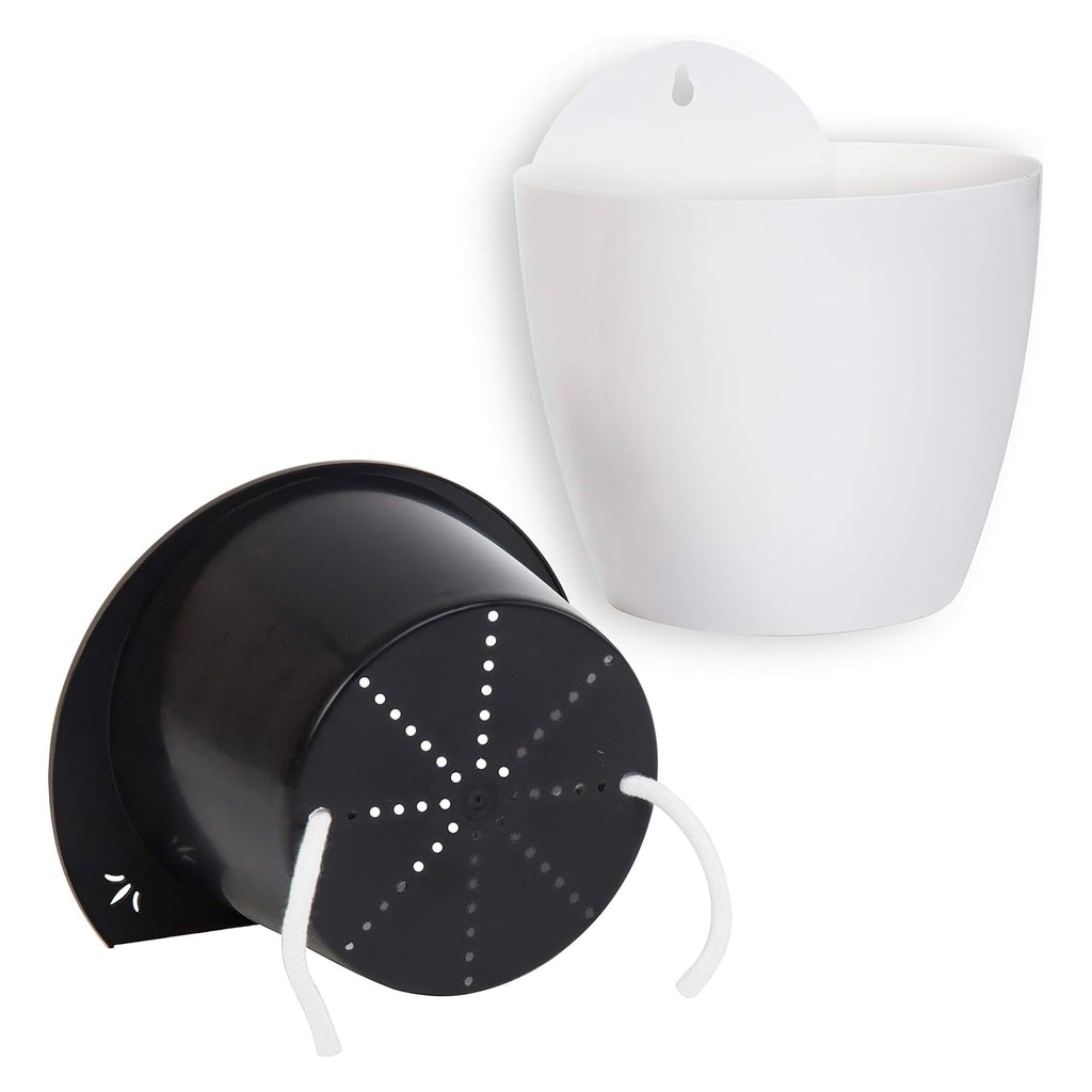 7.5 Inch Wall Planters for Indoor Plants, White Plastic Hanging Self Watering Plant Pots, Flower Cactus Herbs Plant