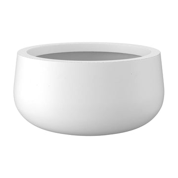 Accent Round Bowl White Concrete Planter 16" Dia, Outdoor