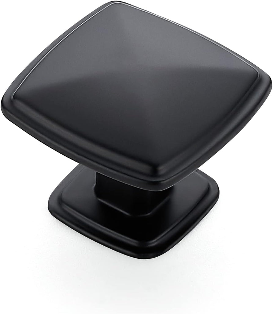 25 Pack Matte Black Kitchen Cabinet Square Knob Single Hole Cabinet Hardware Drawer Pulls and Knobs