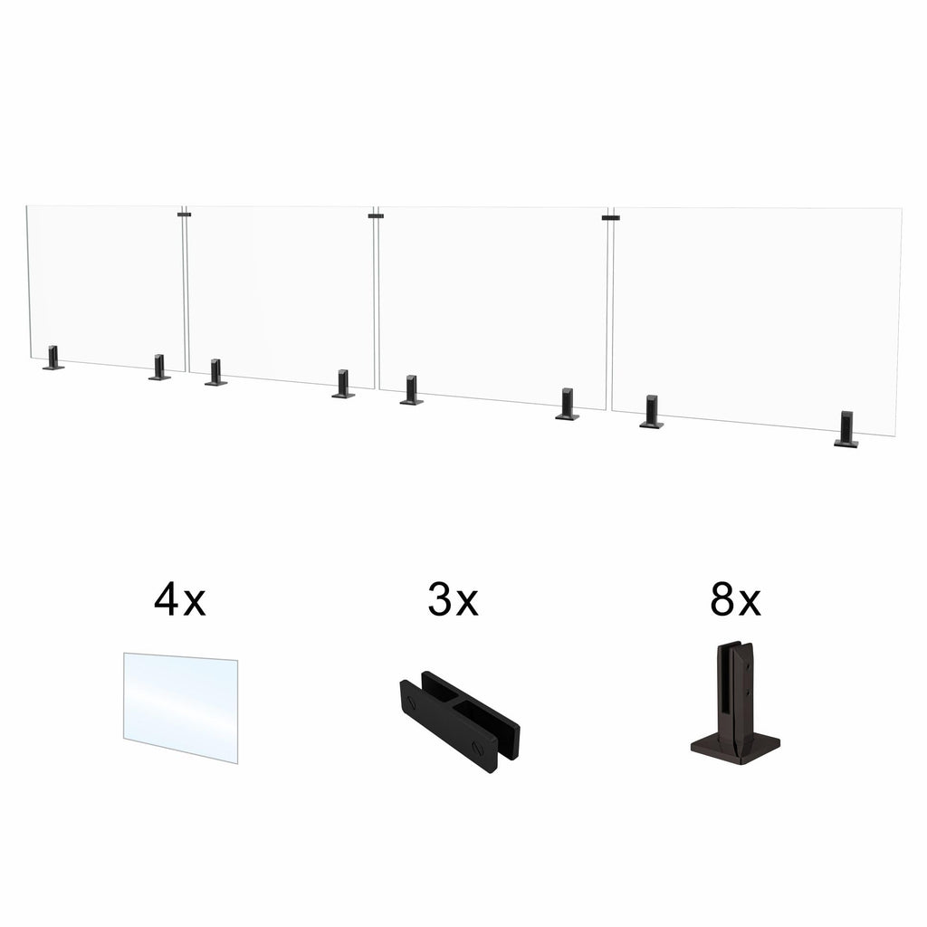3 Panel Deck Railing Kit, 166-169" W X 44" H Glass Railing System