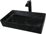 Ceramic 24x14 Inch Bathroom Sink,Vessel Sink with Faucet and Drain Combo Black Vessel Sink Rectangle Marble Bathroom