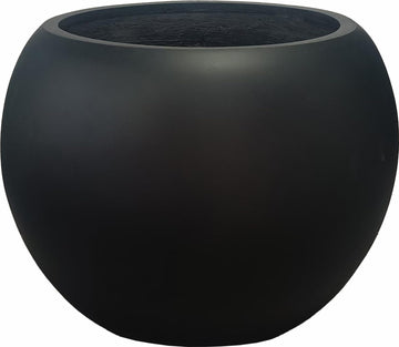 13.5" H x 17" Dia (12" Pot Opening) Round Fiberstone Planter with Drainage Hole, Black, Indoor/Outdoor Large Plant