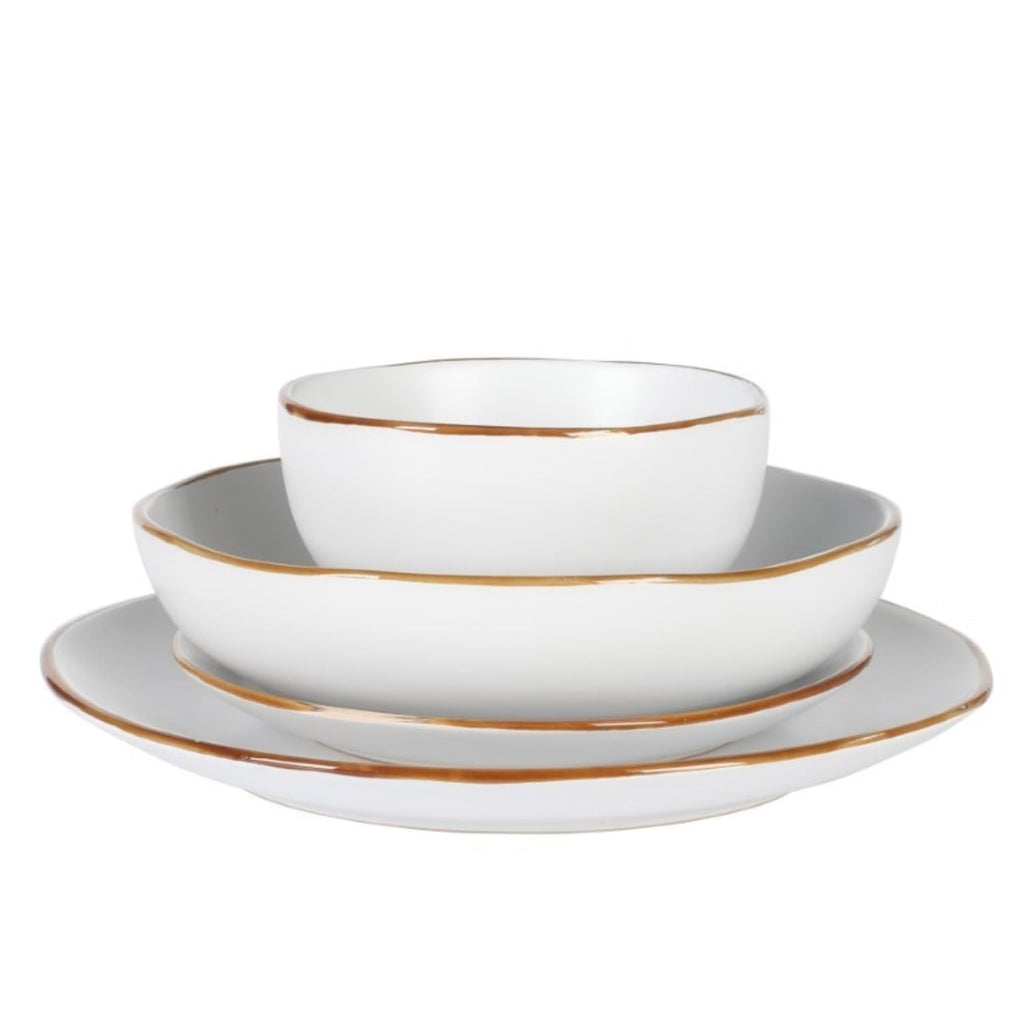 Hazeltine 16-Piece White Stoneware Dinnerware Set - Plates and Bowls, Durable Ceramic Kitchen Dinner Set
