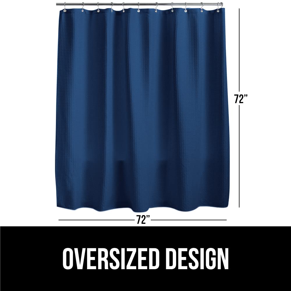 Navy Waffle Style Textured Fabric Shower Curtain, 72x72