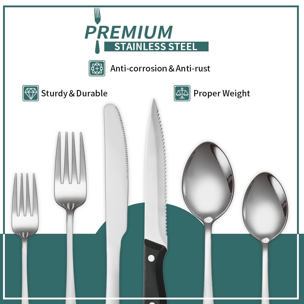 Modern Flatware Silverware Set for 4 Stainless Steel Cutlery 24 Pieces include Forks Spoons Knives Mirror Polished