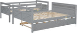 Trundle Bunk Bed, Twin Over Full Wood Bunk Bed with Twin Trundle, Solid Wood Bunk Bed Frame with Guardrail and Ladder