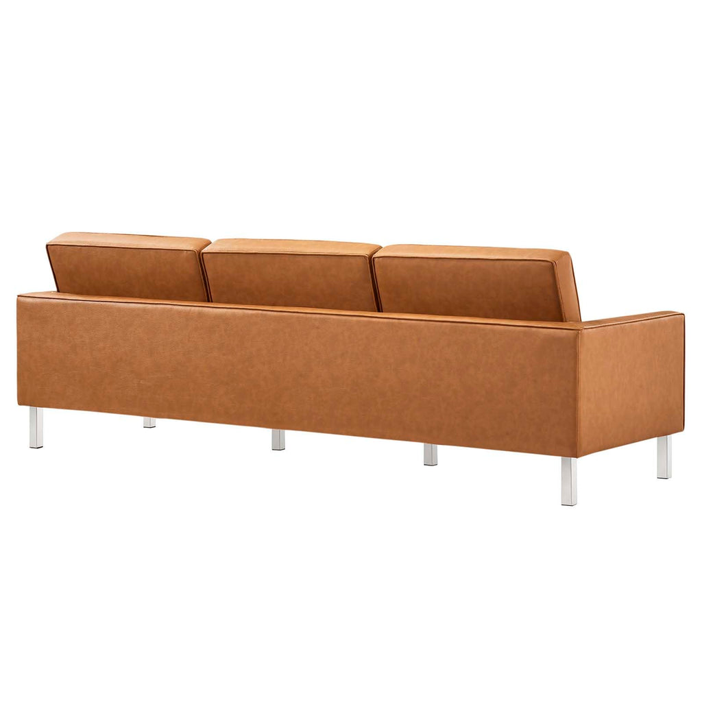 Loft Tufted Button Faux Leather Upholstered Sofa in Silver Tan
