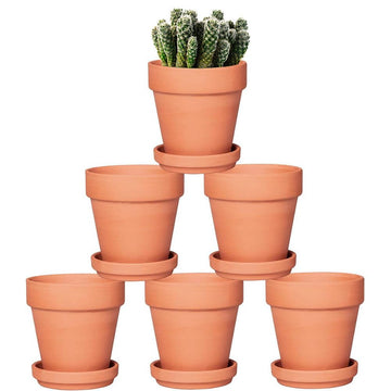 Terra Cotta Pots with Saucer - 6 Pack 5 Inch Clay Pot Ceramic Pottery Planter Cactus Flower Pots Succulent Pot