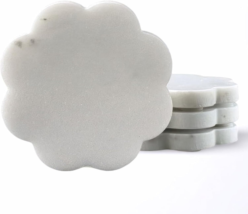 Marble Coasters, Handcrafted Drink Protectors, Natural Stone Coaster Bar & Table Decor, Modern Desk - Set of 4