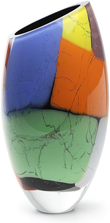 Murano Style Glass Vase Hand Blown Colored Splinters Effect Home Decor | Hand Blown Glass Vase, Decorative Table