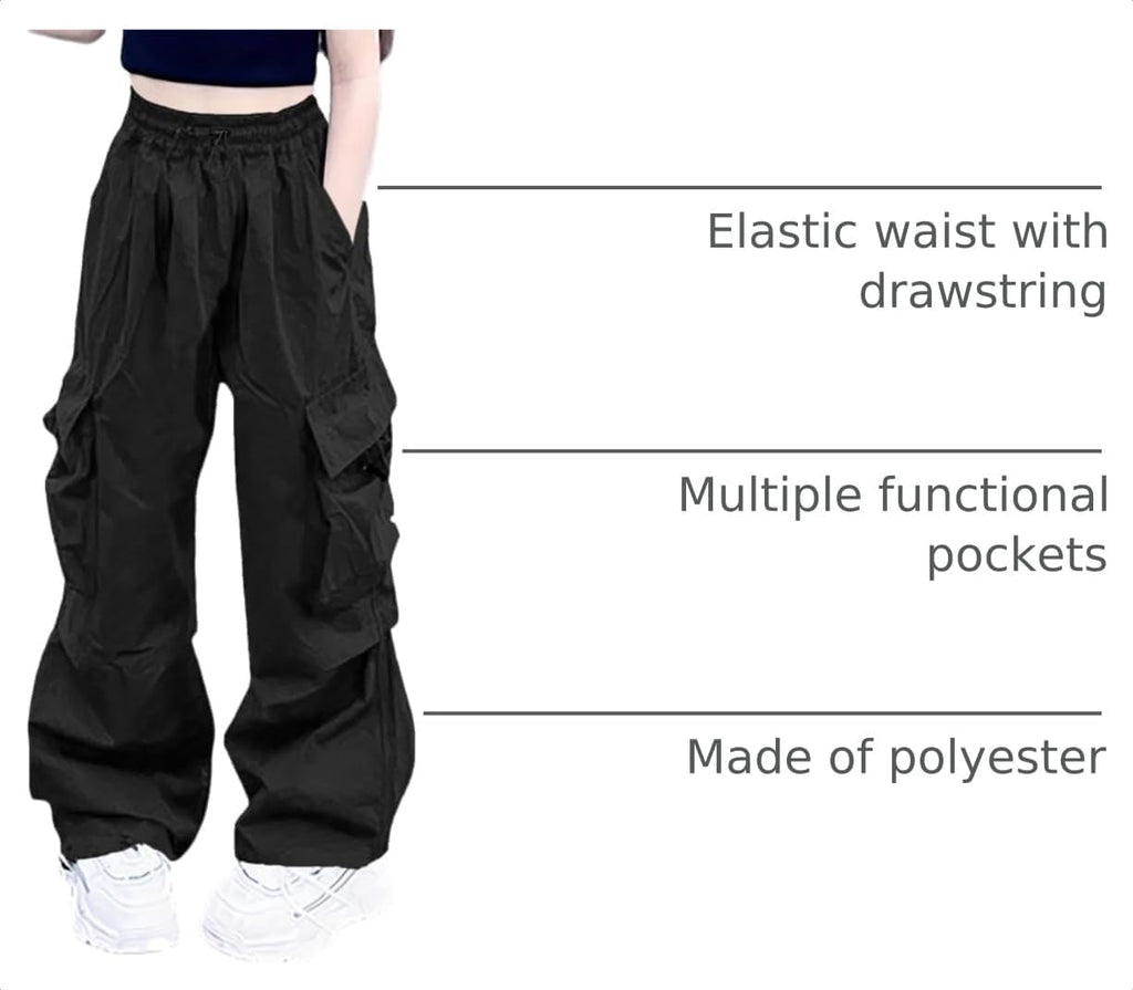 Girls Cargo Pants Elastic Waist Drawstring with Pockets Pants