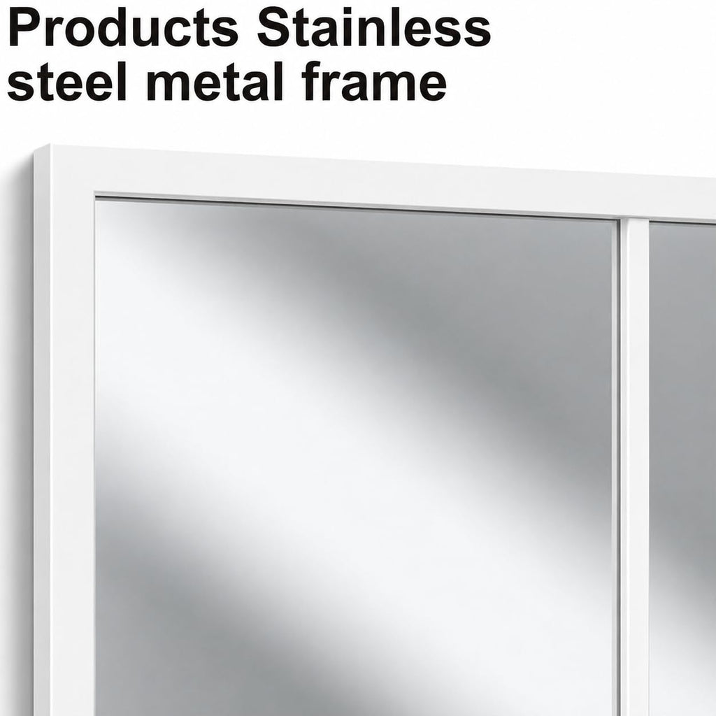 Wall Mounted Mirror, 30"x20" Rectangular Window Pane Mirror (White)