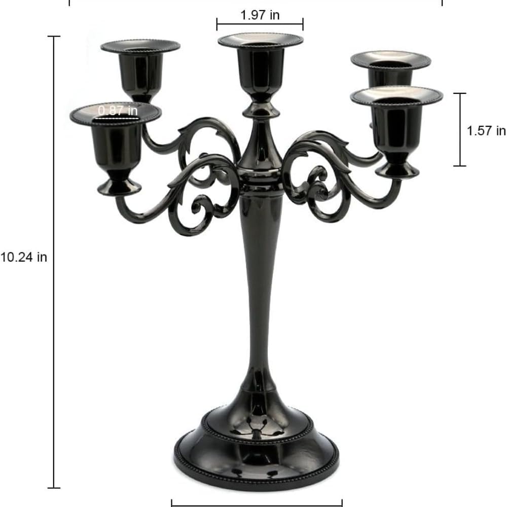 5-Arm Candelabra Centerpiece - 10.6" Tall Metal Taper Candle Holder for 1/2-1 inch Taper Candles, Vintage Decorative