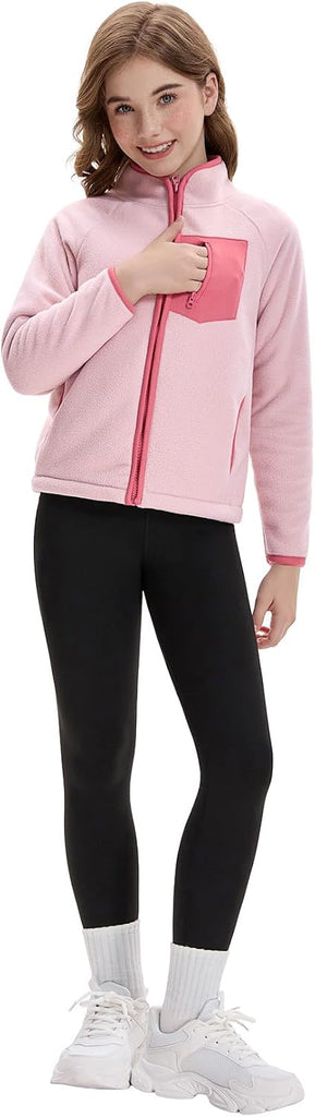 Girls Fleece Jacket Full Zip Up Double Layer Sherpa with Pockets