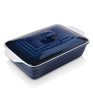 Ceramic Casserole Dish With Lid, Covered Rectangular Set, Lasagna Pan for Cooking, Baking Dish for Dinner, 9 x 13