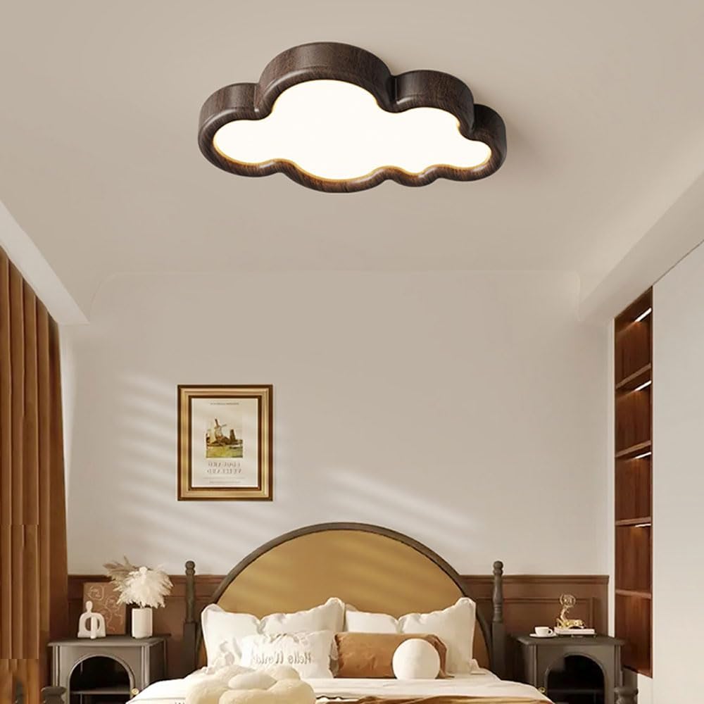 Modern Cloud LED Ceiling Light, Color Dimmable Flush Mount Lamp with Natural Wood Finish for Kids Bedroom Nursery