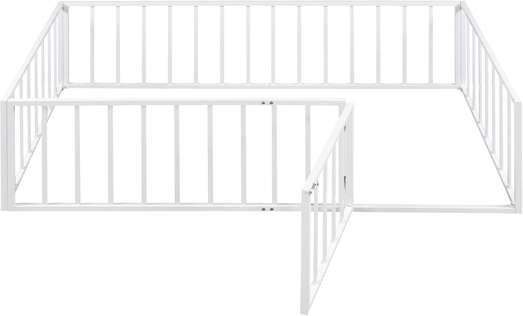 Floor Bed with Fence and Door, Heavy Duty Montessori Floor Bed Frame, Easy Assemble Montessori Beds