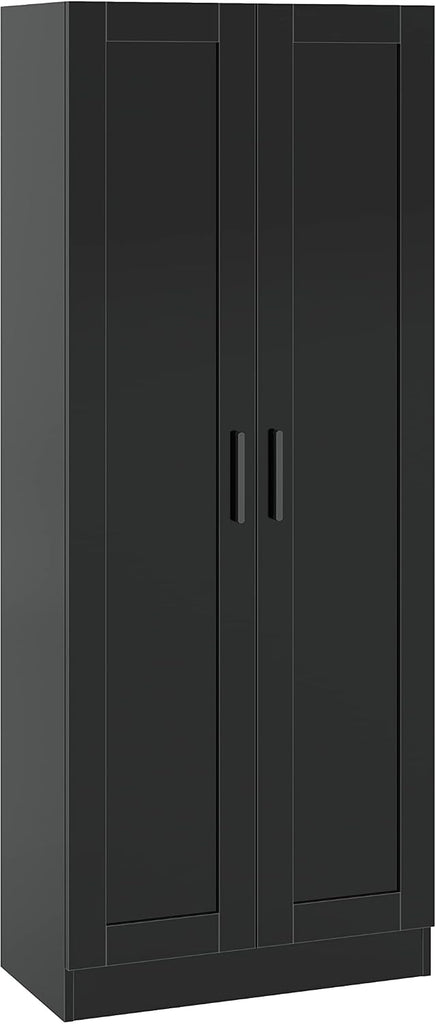 Wooden Storage Cabinet, Narrow Pantry Cabinets Free Standing Tall Storage Cabinet with 2 Doors and Shelves (White)