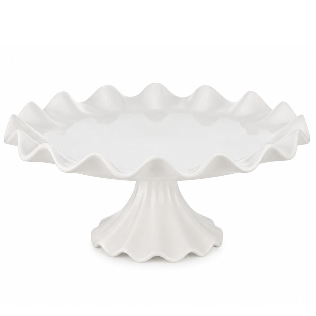 Ceramic Cake Stand, 11-Inch Cake Stand with Elegant Wavy Edge, Round Dessert Serving Tray for Wedding Birthday Party