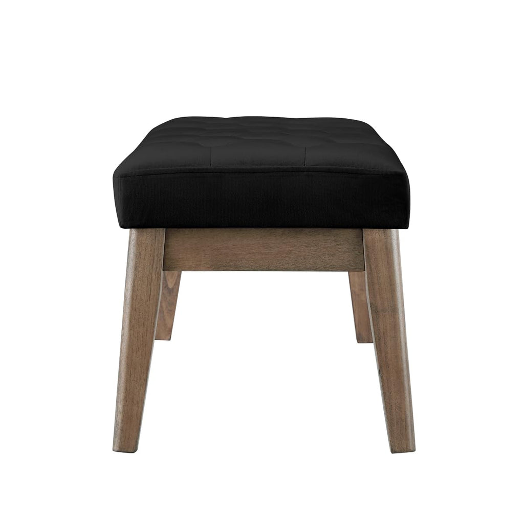 Velvet Upholstered Buttons Tufted Entryway Bench with Solid Wood Leg, Bed Bench Ottoman with Padded Seat, 5034-Black