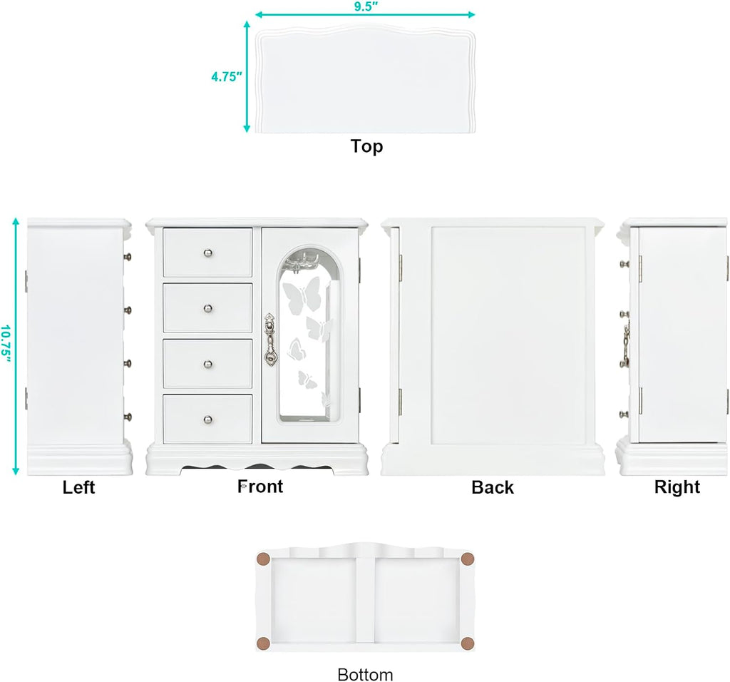 Solid Wood Jewelry Box White