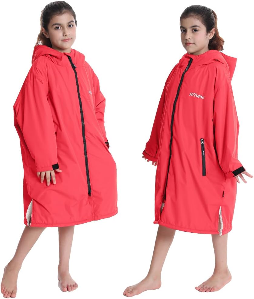 Warm Kids Swim Parka: Waterproof Changing Robe Sherpa Lined