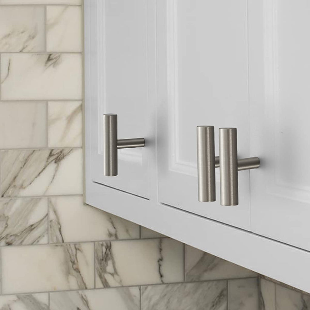 5 Pack Euro Style Round T Bar Satin Nickel Cabinet Knobs, Single Hole Stainless Steel Kitchen Cabinet Handles Dresser