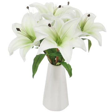 6 Pcs Artificial Lily Real Touch Fake Lily for Wedding Home Party Garden Shop Office Decoration Easter Lily (White, 6)