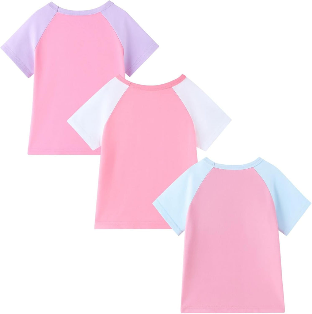 Toddler Girls Graphic T Shirts 3 Pack 100% Cotton Cute Spring Summer Short Sleeve Tees Soft Breathable Tops