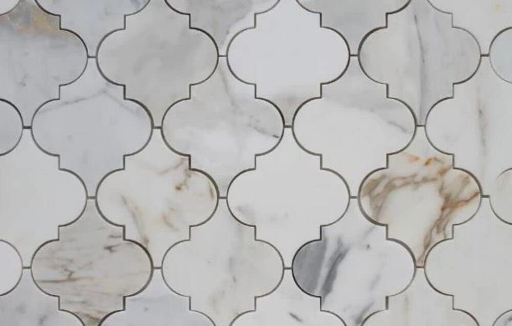 Calacatta Gold Marble Arabesque Lantern Marble Mosaic Floor and Wall Tile Backsplash, Wall Tile , Shower Wall Tile
