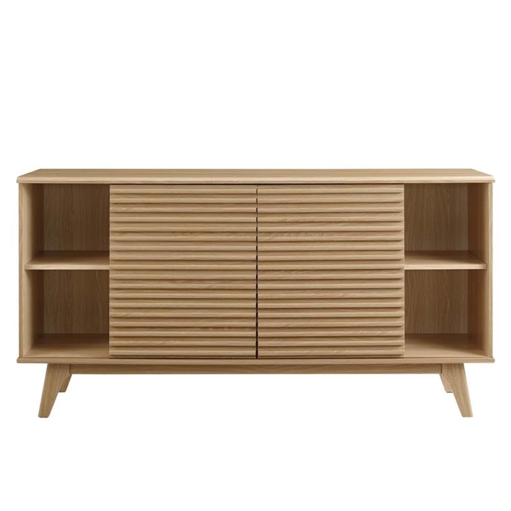 Render 63" Mid-Century Modern Sideboard Buffet Table or TV Stand in Oak