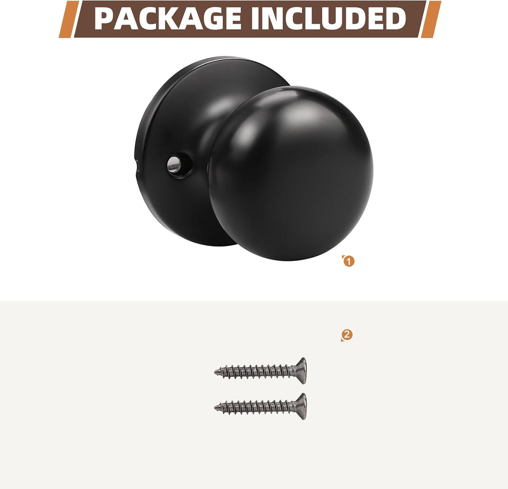 2 Pack Single Dummy Door Knobs Matte Black Interior Dummy Knobs for French Doors Round Door Knobs Stainless Steel