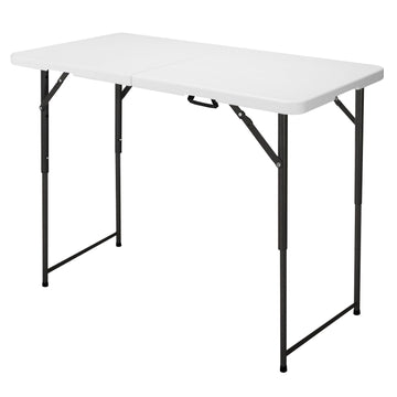 4ft Folding Table, Portable Fold-in-Half Adjustable Height Utility Table for Indoor/Outdoor Use, Durable HDPE &