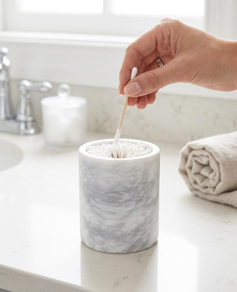 Marble Q-Tip Holder, White 4" Cotton Swab Canister