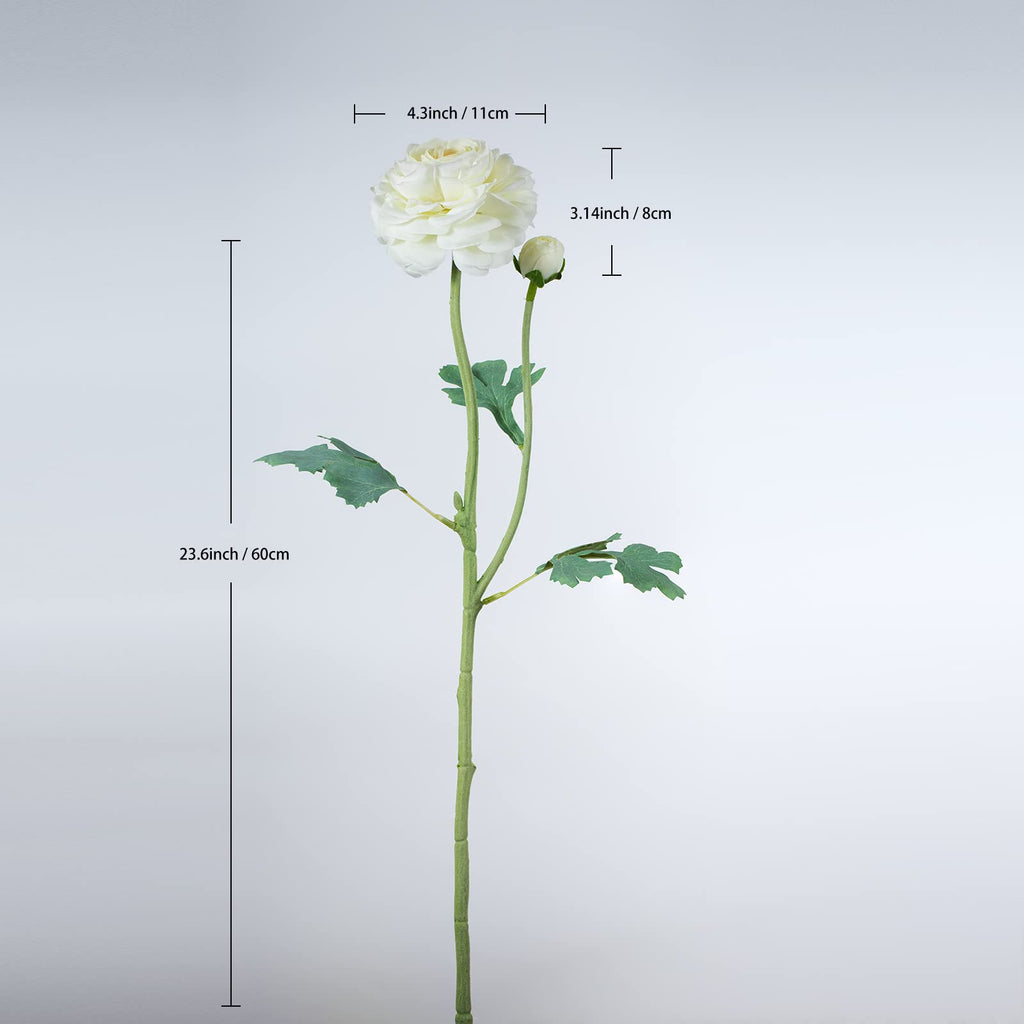 Artificial Ranunculus Long Stem Buttercup Silk Flowers 6pcs Decor and Wedding Decorations(White 1)
