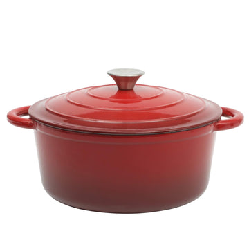 5-Quart Red Enamel Cast Iron Dutch Oven with Lid and Dual Handles - Durable Round Cooking Pot