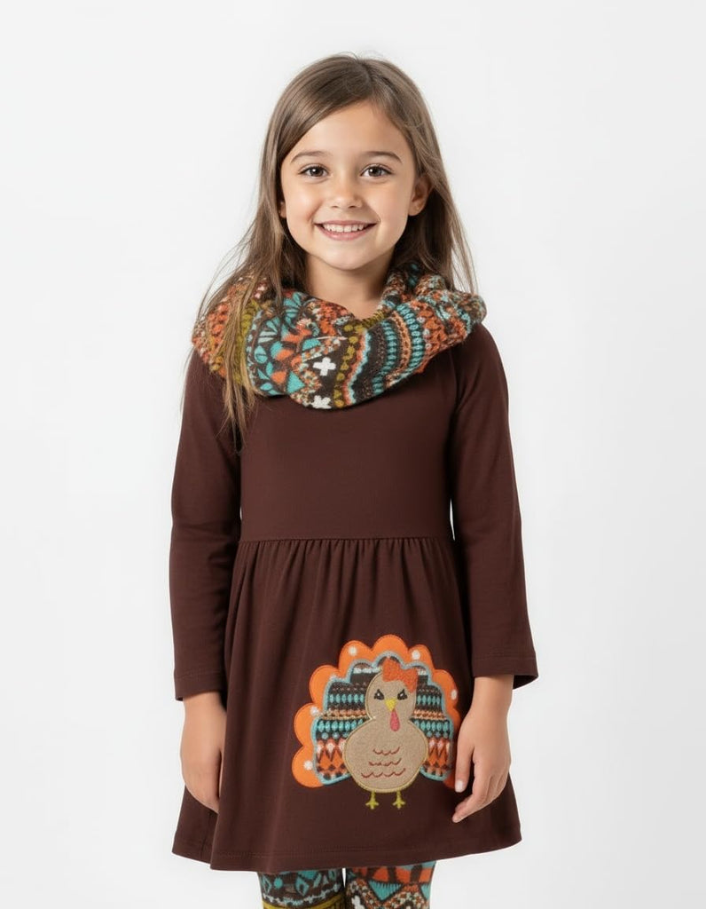 Toddler Girls 3 Piece Colorful Aztecan Thanksgiving Turkey Legging Set ( /M, Brown)