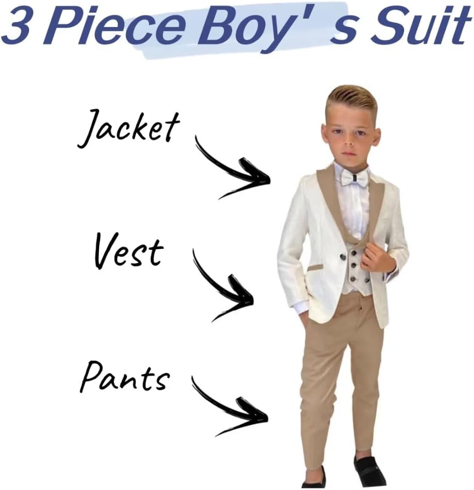 Boys Formal Suit Wedding Tuxedo 3 Pieces Floral Jacket Pants Vest Kids Party Blazer