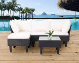 5-Piece Rattan Outdoor Patio Furniture Set | Khaki for Backyard, Garden & Porch