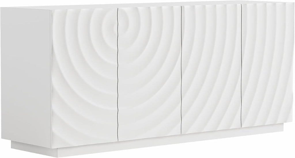 59" Modern Buffet Sideboard Cabinet, Artistic 3D Texture Storage Cabinet with 4 Doors, Freestanding Credenza Buffet
