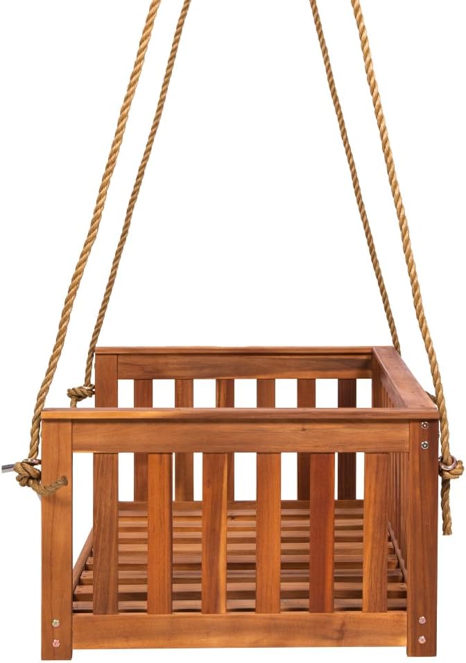 Charleston Outdoor Daybed Swing with Ropes - Crib Size Porch Swing Bed Made from Acacia Wood in Natural Finish