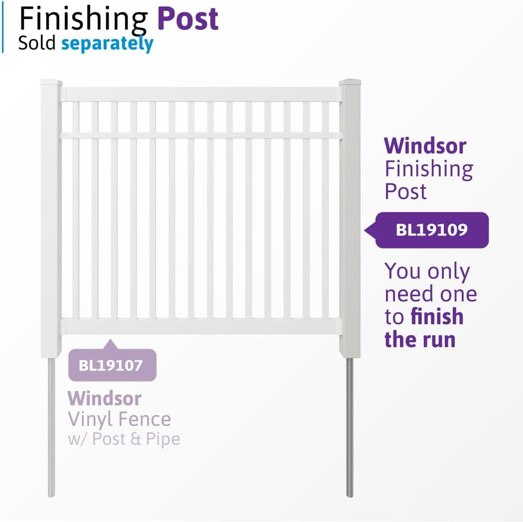 Windsor Pool Fence, White Vinyl No Dig DIY Kit | 5ft H x 6ft W, 1 Panel x 1 Post, BL19107