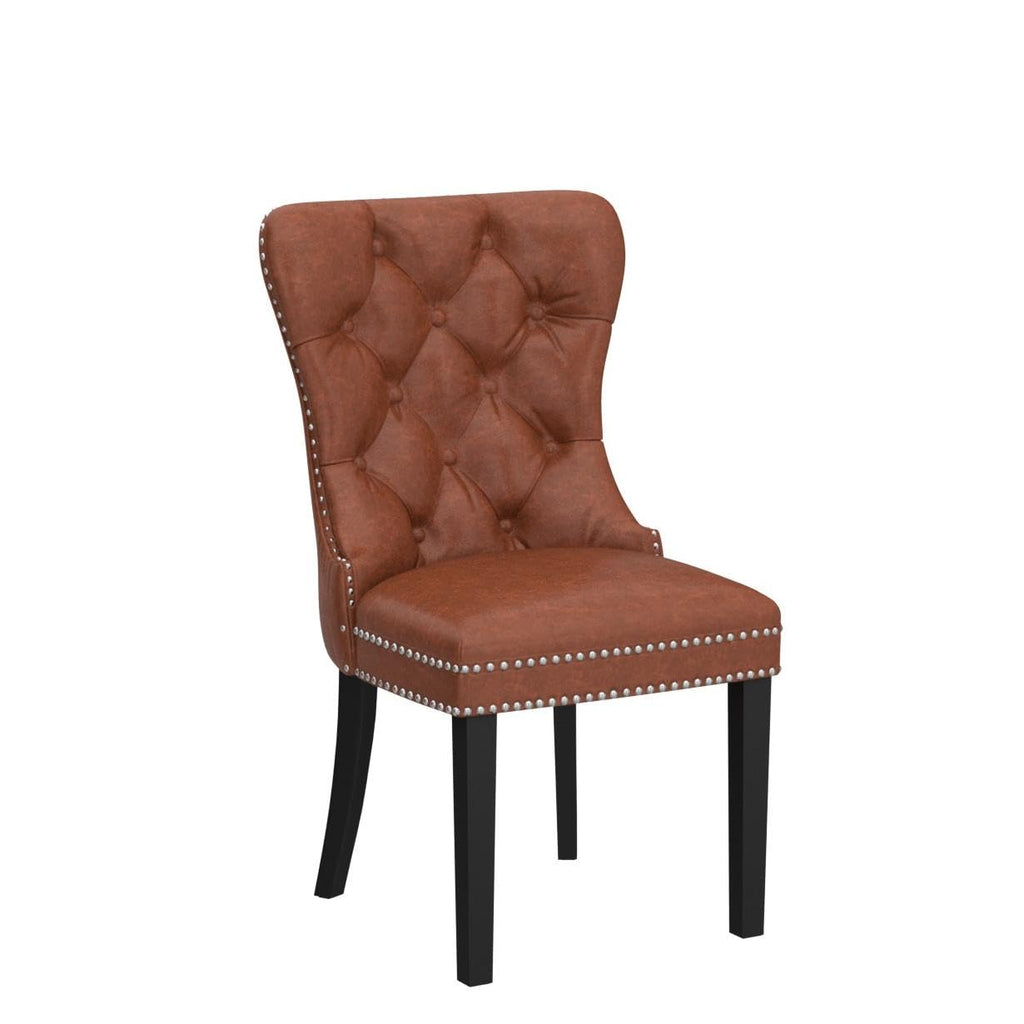 Brown Leather Dining Chairs Set of 2 Mid Century Modern Dining Room Chairs Tufted Upholstered Kitchen Dining Chairs