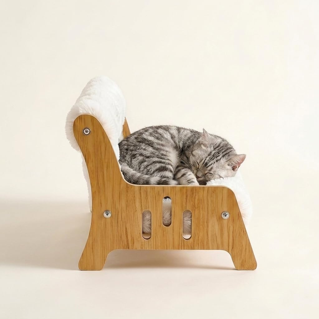 Elevated Pet Sofa Bed with Fluffy Plush Cushion Wood Frame