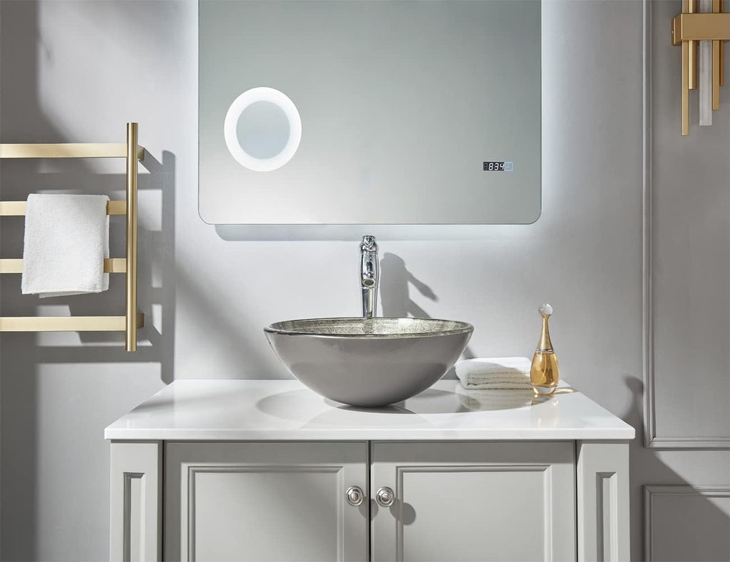 Honeysuckle Series Round Tempered Deco Glass Vessel Bathroom Sink | Top Mount Sinks Above Countertop |Handicraft