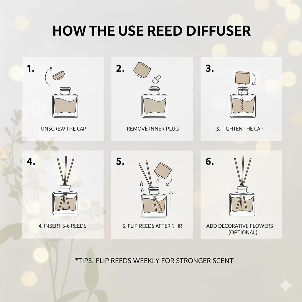 Reed Diffuser Set - Vanilla Coconut Oil, Oil Diffuser with Sticks, Bathroom Diffuser, Bathroom Shelf Decor, 200ml