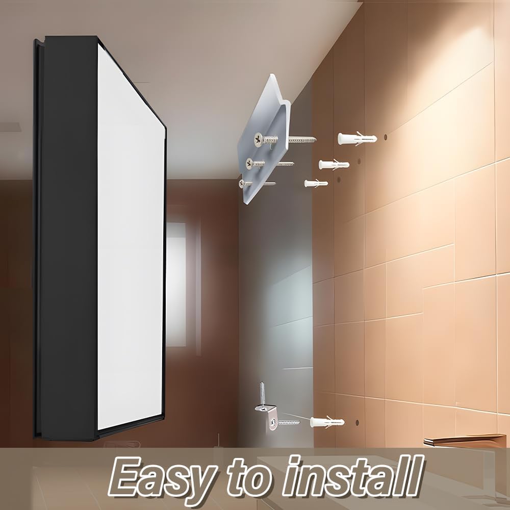 Aluminum Medicine Cabinet with Light,Stepless Glass Shelf,3 Colors Temperature,Dimmer,Backlit Lighting,Internal
