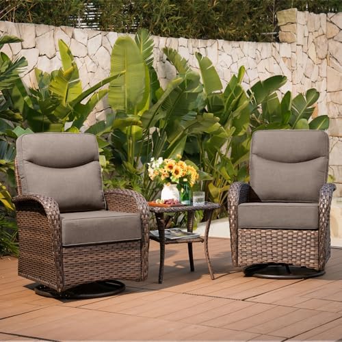 3-Piece Wicker Outdoor Patio Furniture Set - Swivel | Brown All-Weather Resistant for Patio, Garden & Porch