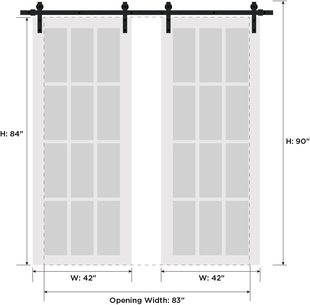 Sturdy Double Barn Door 84 x 84 inches with Frosted Glass 12 Lites | Felicia 3312 Matte White | Top 